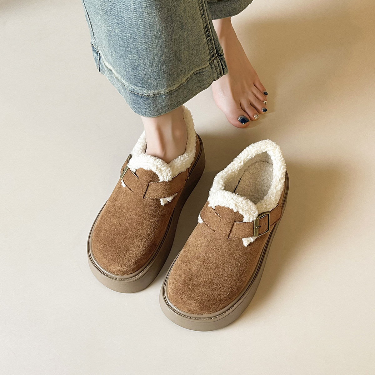 JHC-YW45 | Suede & Cork Winter Shearling Fur-Lined Chunky - Fujian Jinhongchang Sports Goods Co., Ltd.