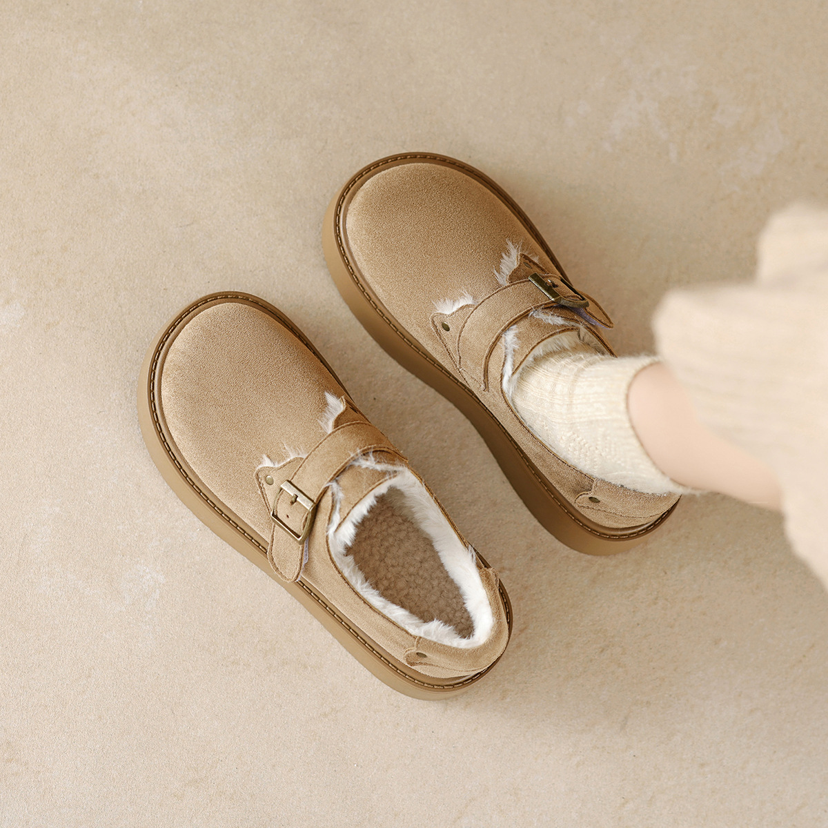 JHC-YW57 | Suede & Cork Winter Shearling Fur-Lined Chunky - Fujian Jinhongchang Sports Goods Co., Ltd.