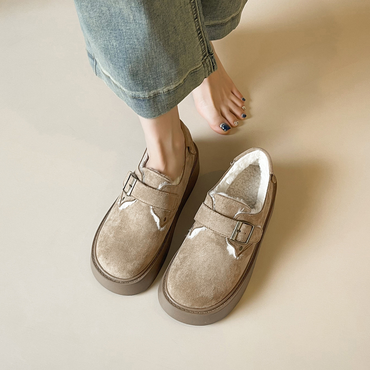 JHC-YW71 | Suede & Cork Winter Shearling Fur-Lined Chunky - Fujian Jinhongchang Sports Goods Co., Ltd.