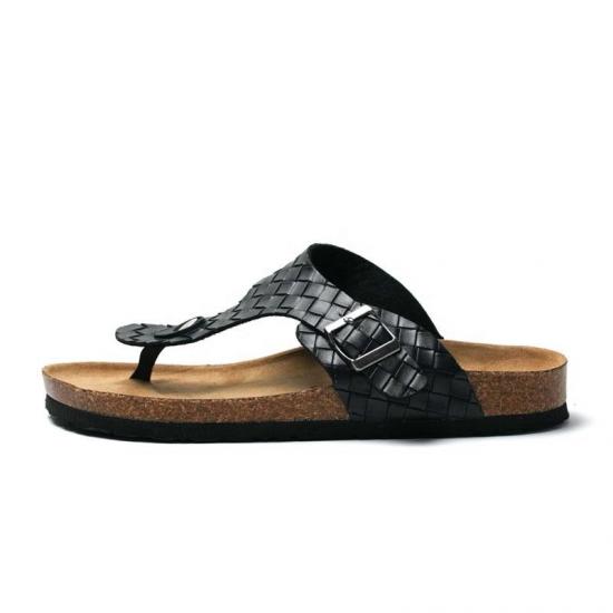 JHC-TX-M17 | Men Genuine Leather Open Toe Slides Cork Slippers angle 4