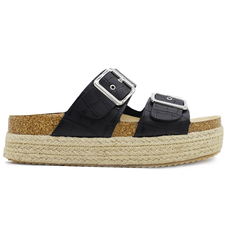 JHC-FS203 | Croc Printing Ladies Metal Buckle Platfo Cork angle 2