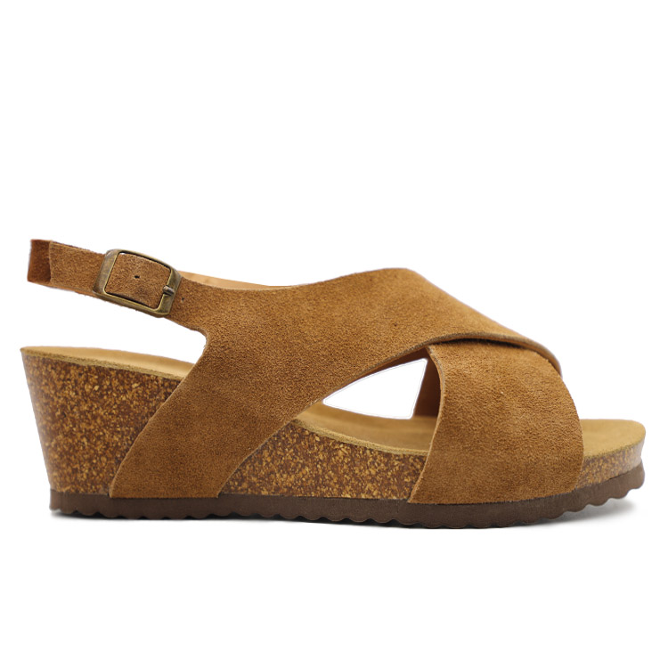 JHC-FS205 | Genuine Leather Women Cross Strap Wedge Cork angle 2