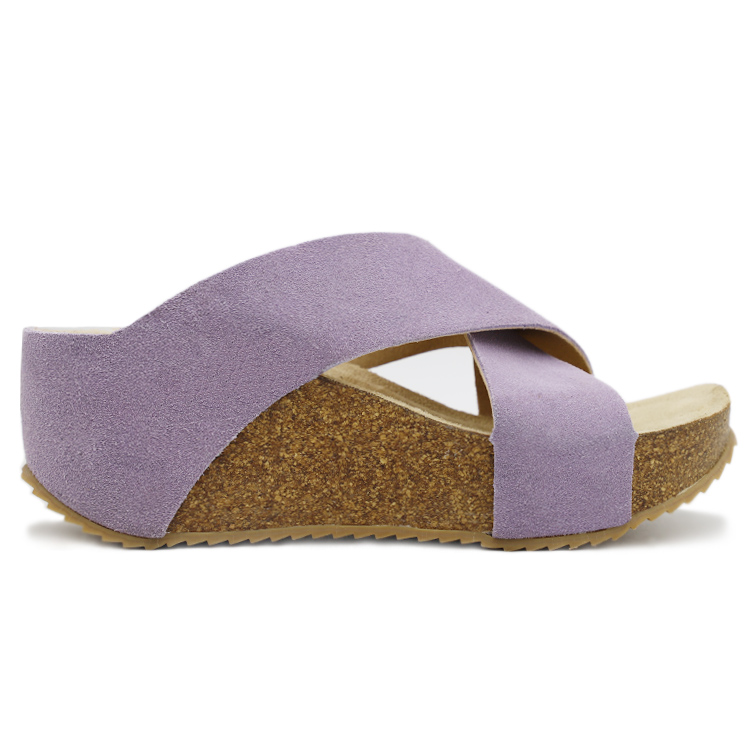 JHC-FS206 | Suede Leather Ladies Cross Strap Wedge C Cork angle 2