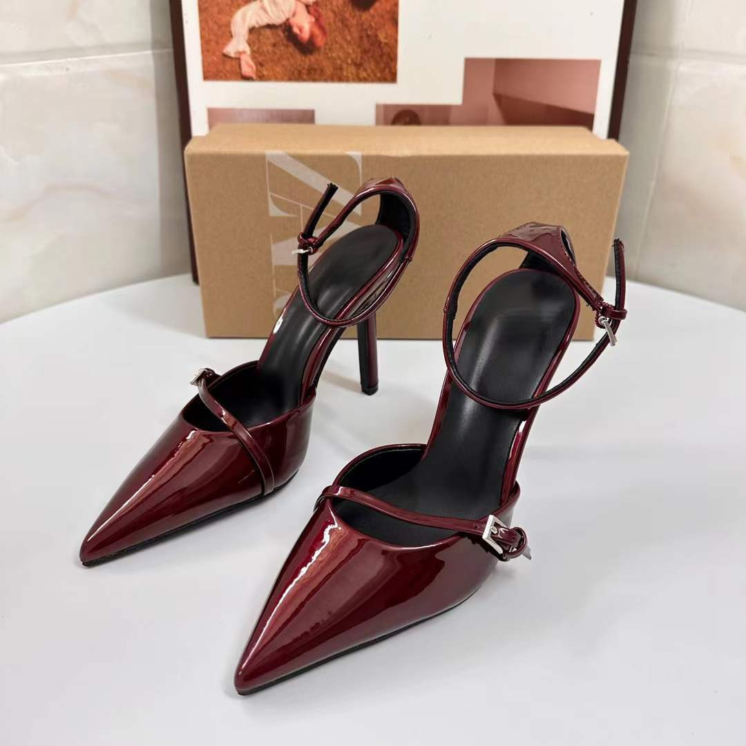 JHC-HB-100 | Metal Buckle Minimalist Strap Pointed-Toe High-Heel Mule Slide angle 2