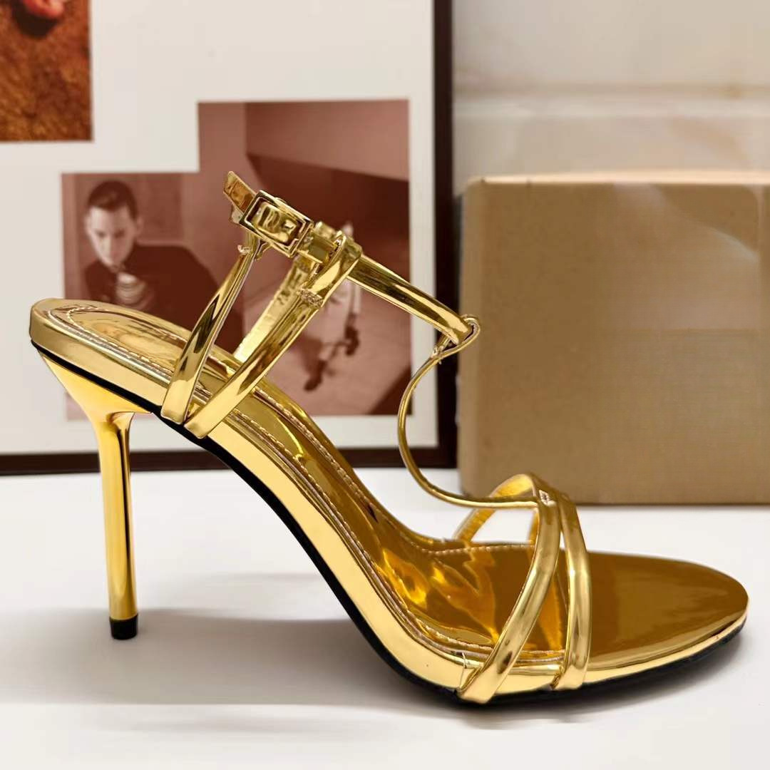 JHC-HB-099 | Minimalist Strap Metallic Gold Open-Toe Stiletto Heel Dress Sandal - Fujian Jinhongchang Sports Goods Co., Ltd.