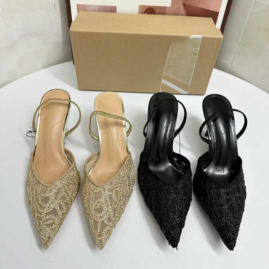 JHC-HB-227 | Embroidered Breathable Mesh Pointed-Toe Stiletto Heel Mule Slide - Fujian Jinhongchang Sports Goods Co., Ltd.