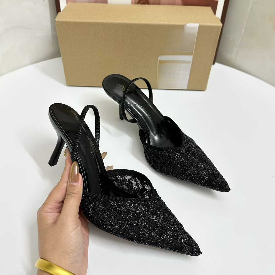 JHC-HB-227 | Embroidered Breathable Mesh Pointed-Toe Stiletto Heel Mule Slide angle 3