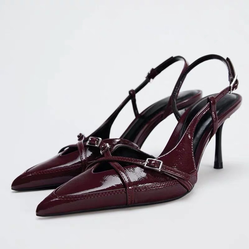 JHC-HB-047 | Metal Buckle Minimalist Strap Pointed-Toe High-Heel Mule Slide angle 3
