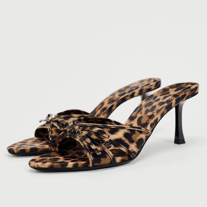 JHC-HB-015 | Breathable Mesh Bow Detail Open-Toe Stiletto Heel Heeled Slide angle 2
