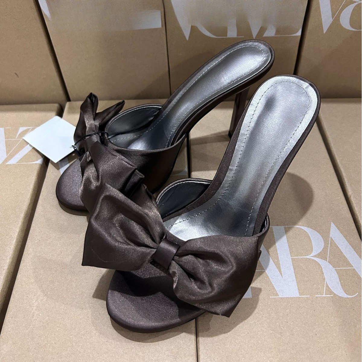 JHC-HB-300 | Bow Detail Silky Satin Stiletto Heel Heeled Slide angle 2