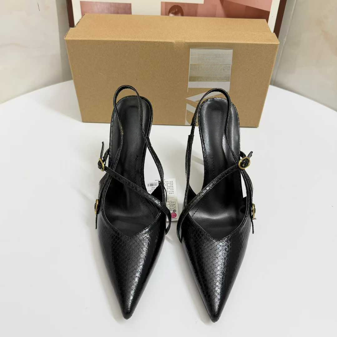 JHC-HB-215 | Metal Buckle Pointed-Toe Stiletto Heel Mule Slide - Fujian Jinhongchang Sports Goods Co., Ltd.