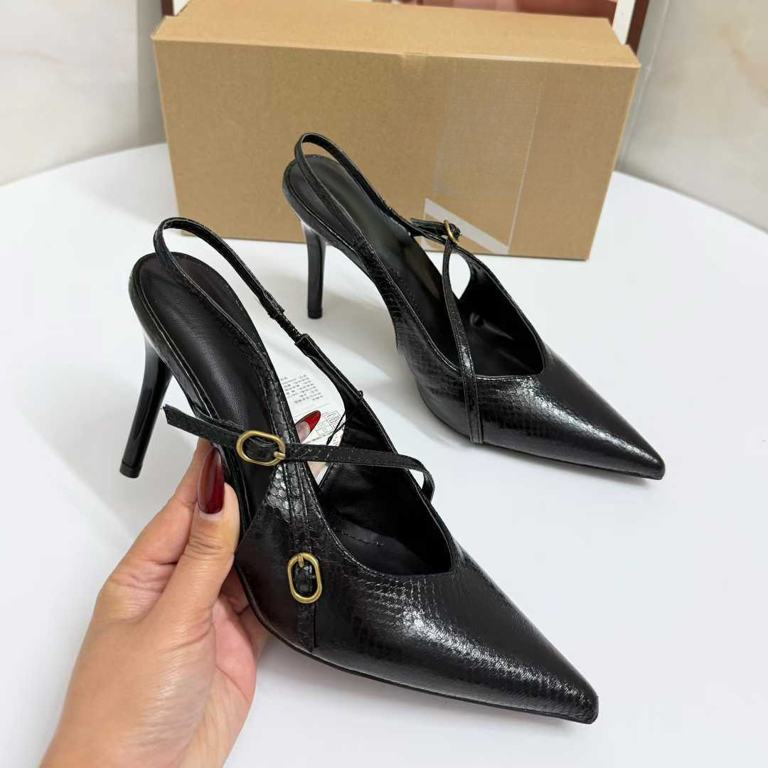 JHC-HB-215 | Metal Buckle Pointed-Toe Stiletto Heel Mule Slide angle 3