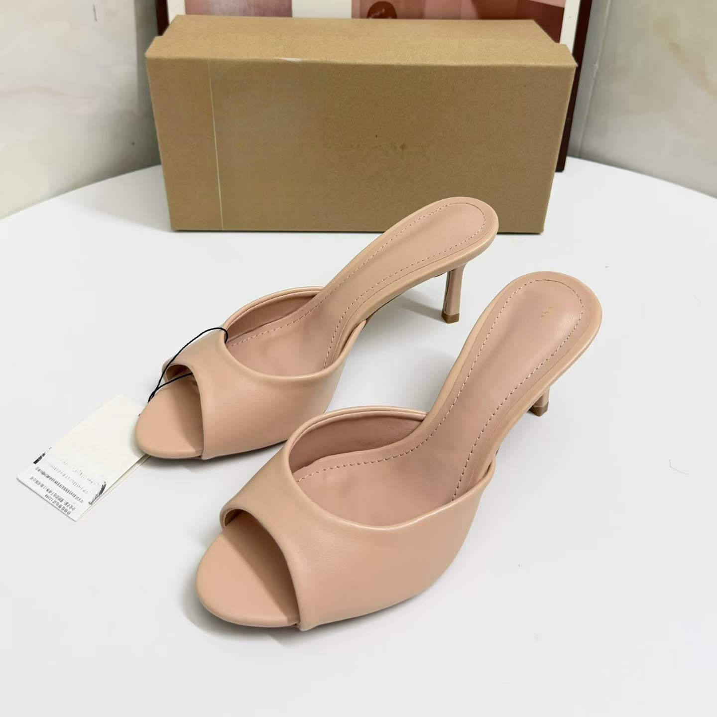 JHC-HB-017 | Open-Toe Stiletto Heel Mule Slide angle 2
