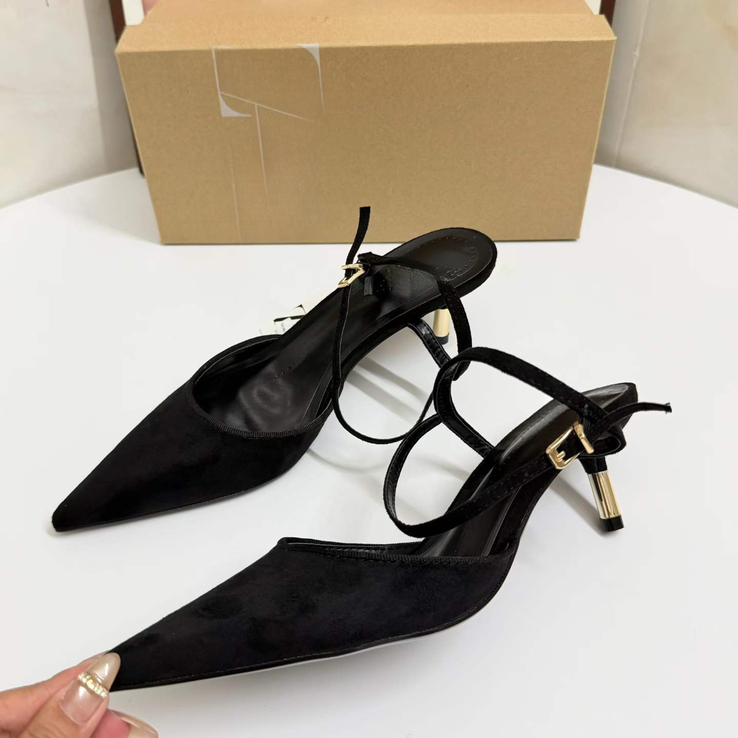 JHC-HB-296 | Minimalist Strap Pointed-Toe Kitten Heel Mule Slide angle 3