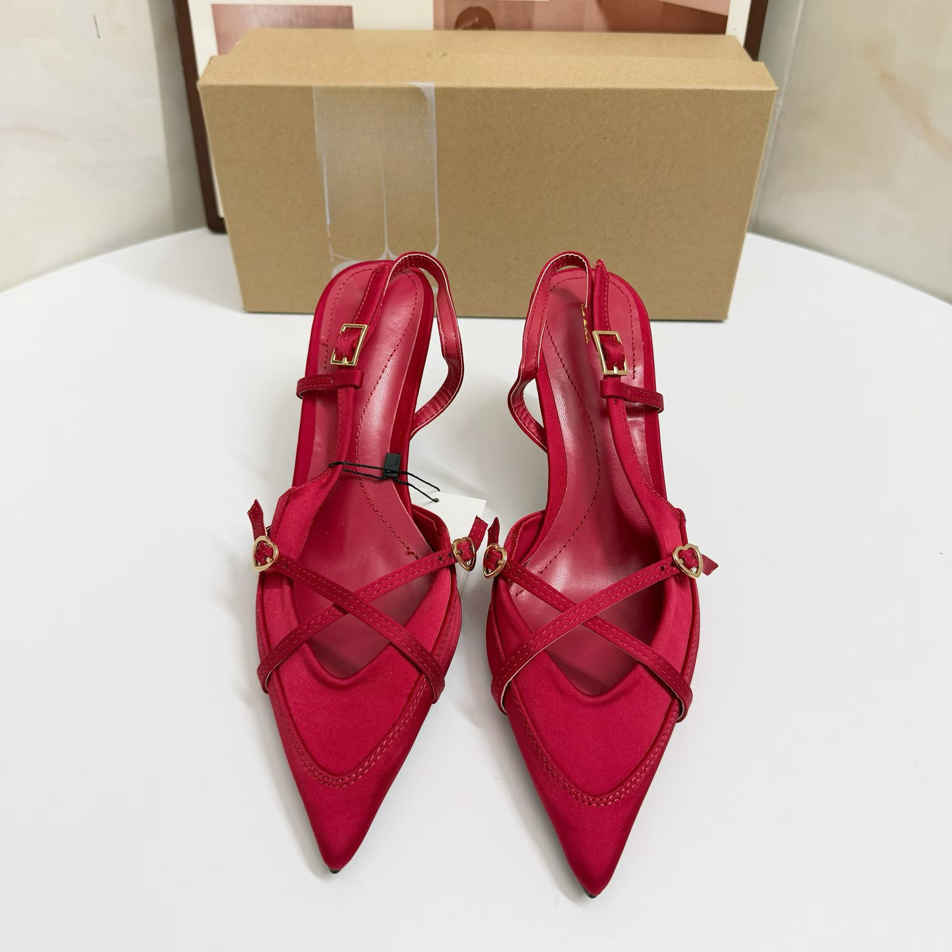 JHC-HB-146 | Metal Buckle Crisscross Straps Pointed-Toe High-Heel Mule Slide angle 3