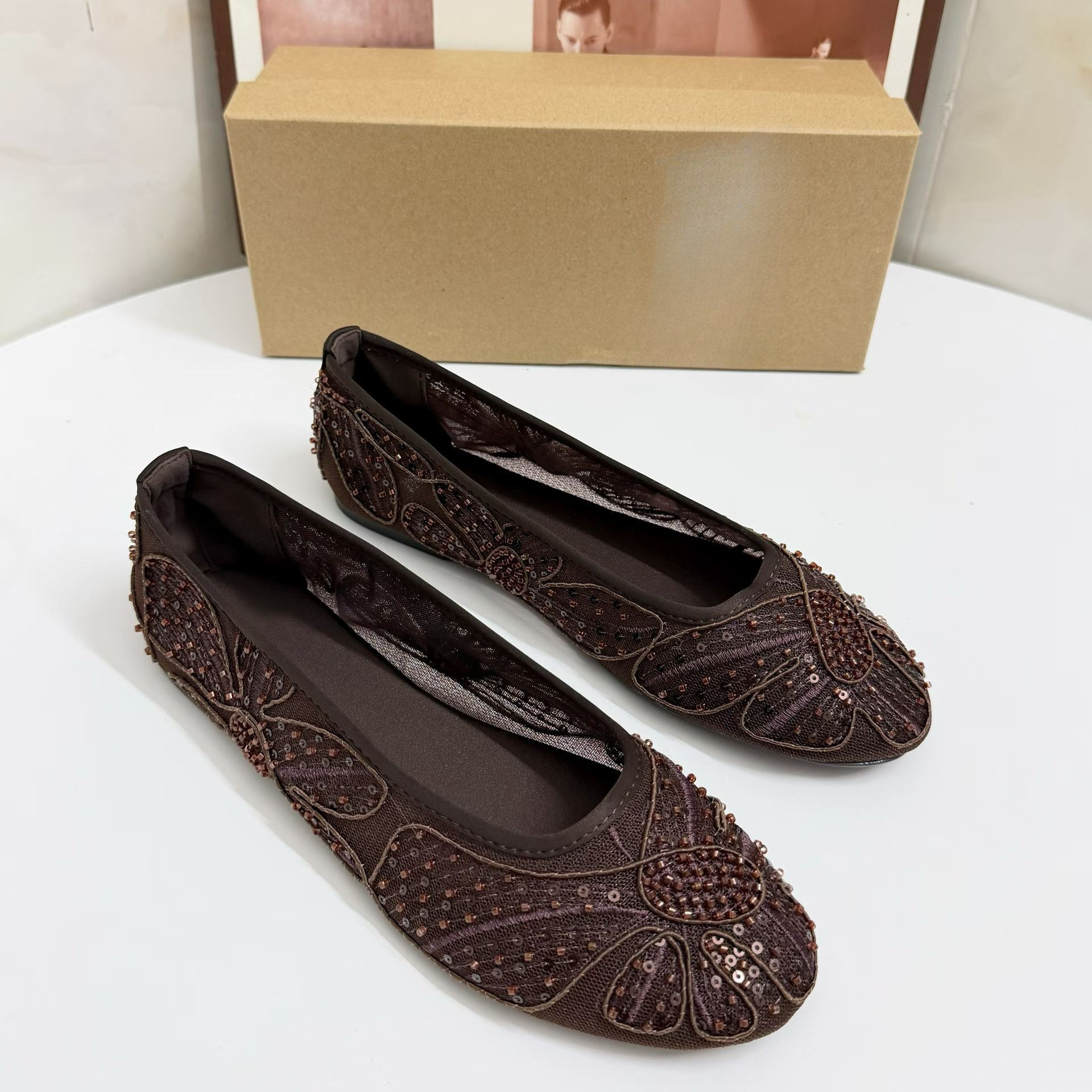 JHC-HB-116 | Rhinestone Embellished Embroidered Flat Ballet Flat angle 2