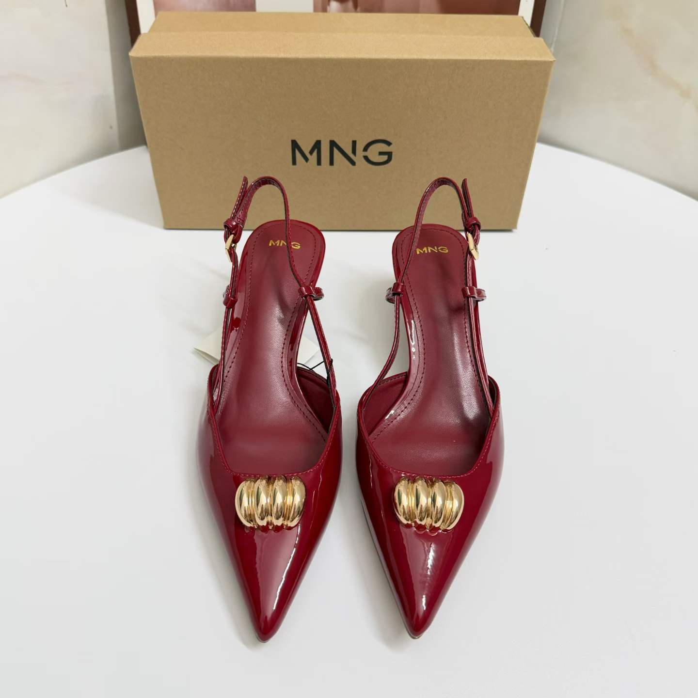 JHC-HB-037 | Metal Buckle Patent Gloss Pointed-Toe High-Heel Mule Slide angle 3