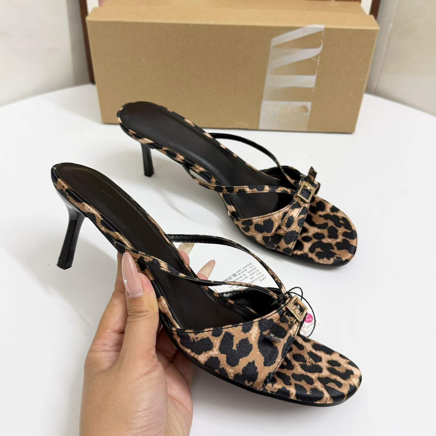 JHC-HB-070 | Minimalist Strap Open-Toe High-Heel Mule Slide angle 2