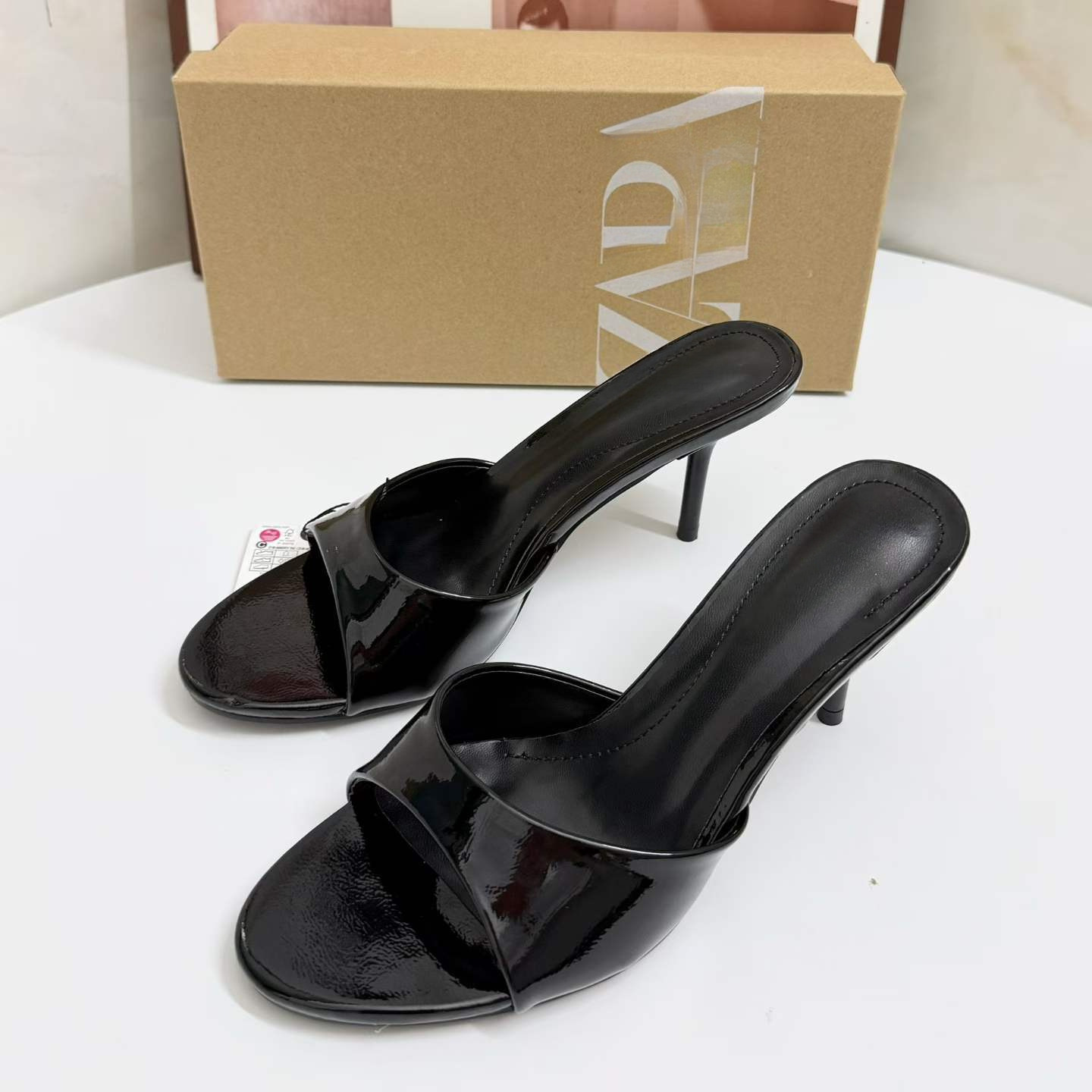 JHC-HB-140 | Patent Gloss Open-Toe Stiletto Heel Heeled Slide angle 2