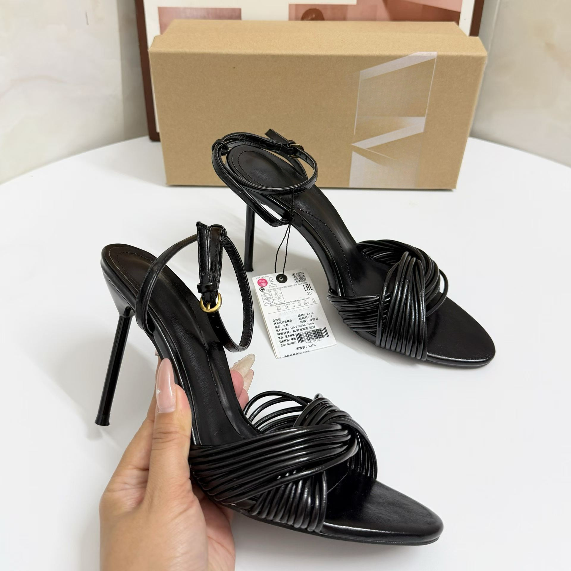 JHC-HB-023 | Minimalist Strap Crisscross Straps Open-Toe Stiletto Heel Dress Sandal angle 2
