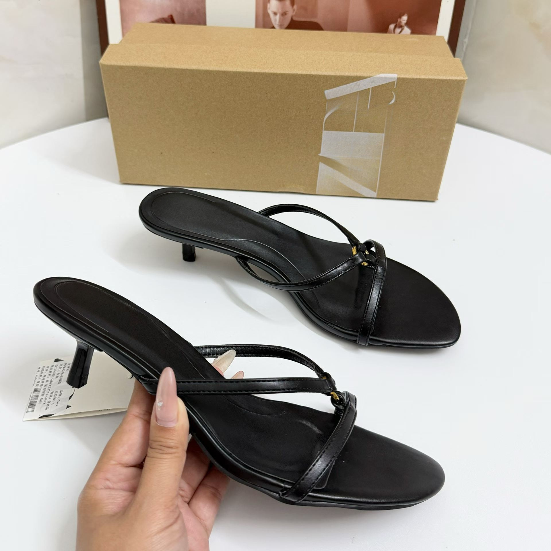 JHC-HB-125 | Metal Buckle Kitten Heel Mule Slide angle 3
