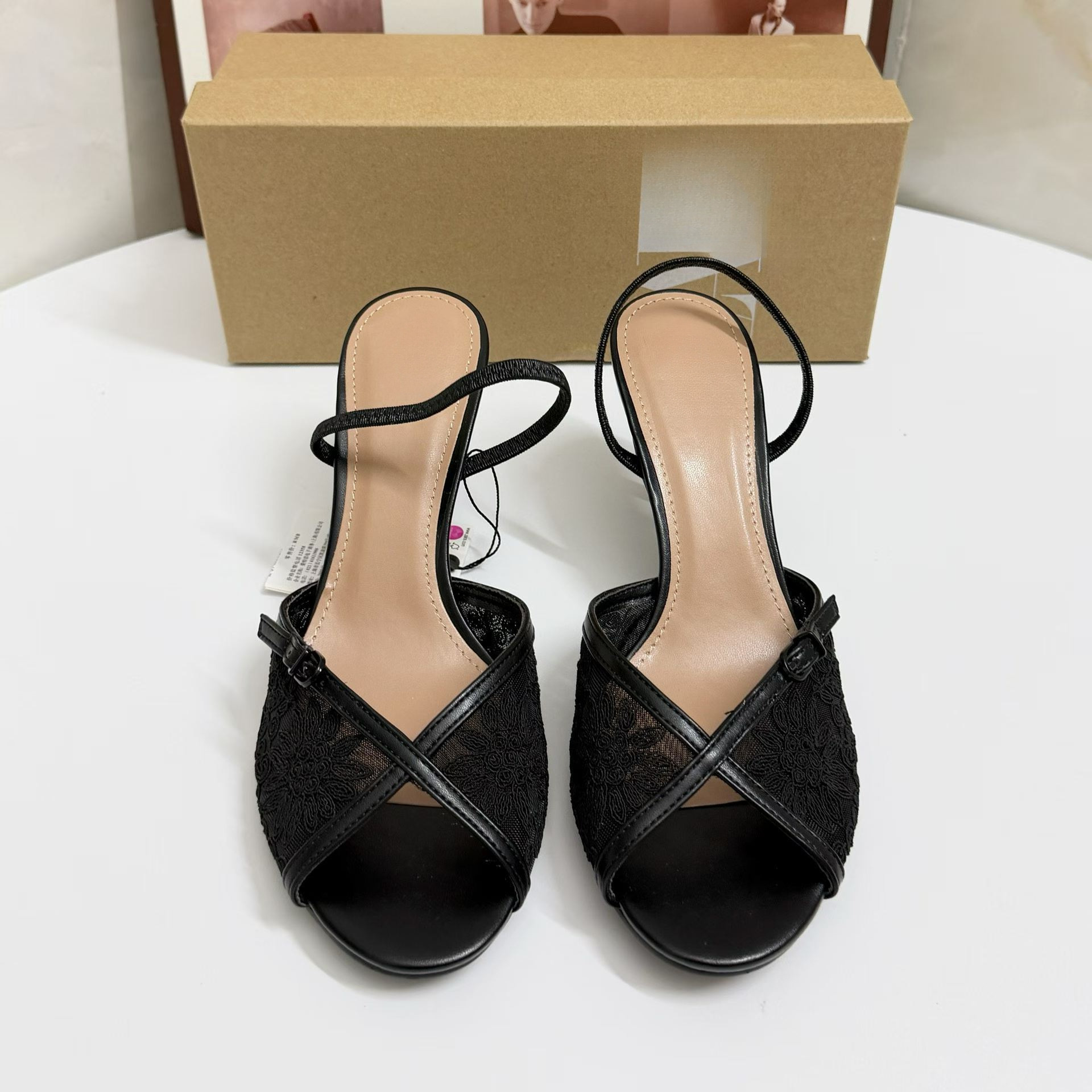 JHC-HB-190 | Embroidered Slingback Round-Toe Stiletto Heel Dress Sandal angle 3
