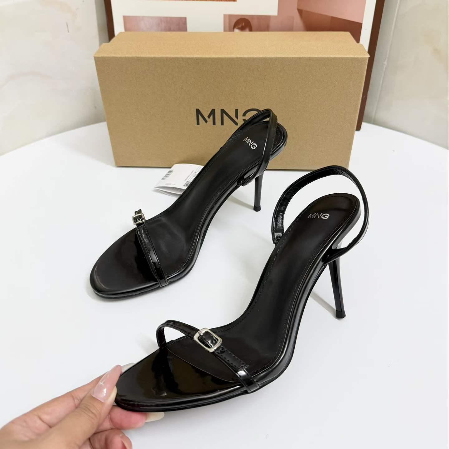 JHC-HB-065 | Metal Buckle Patent Gloss Stiletto Heel Dress Sandal - Fujian Jinhongchang Sports Goods Co., Ltd.