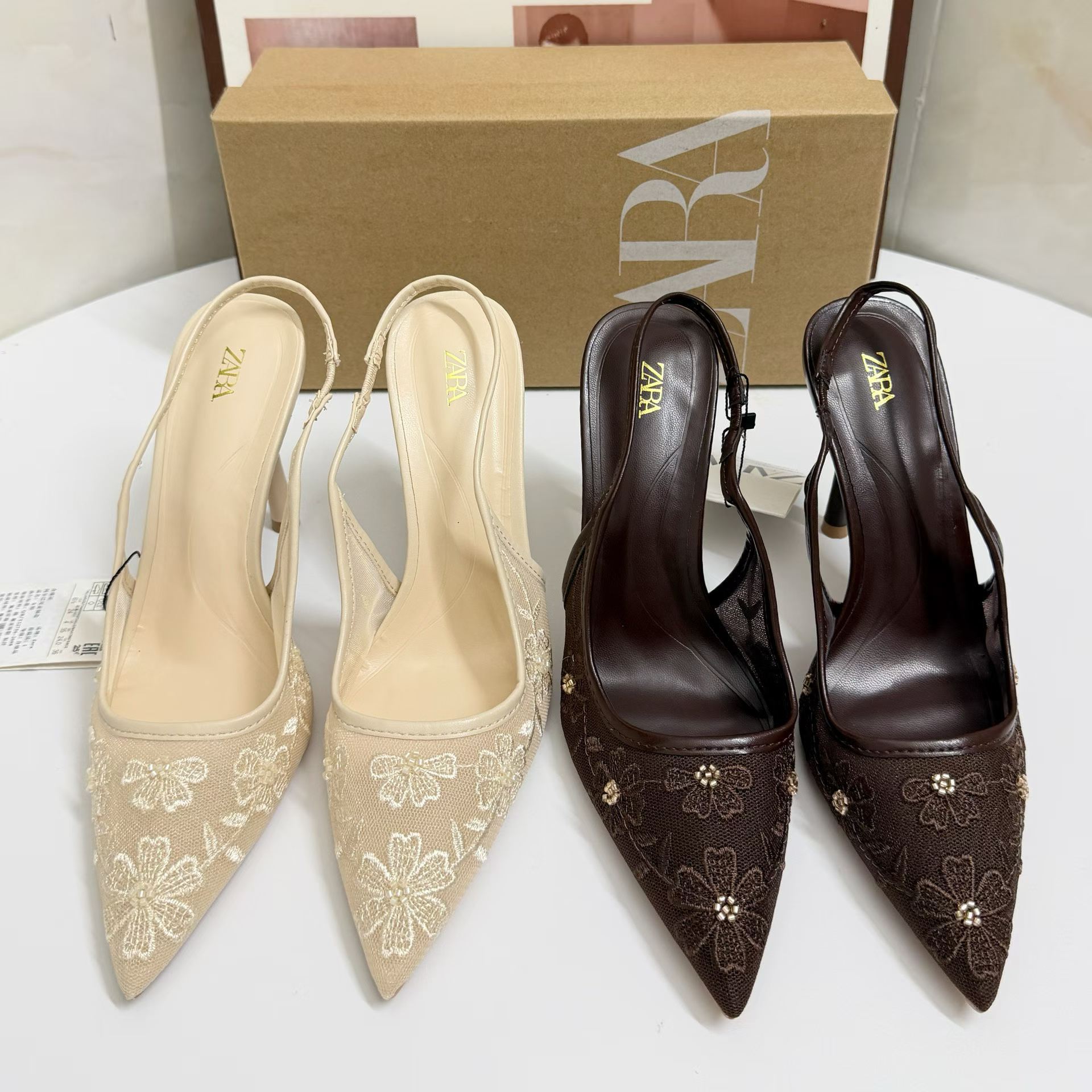 JHC-HB-050 | Embroidered Pointed-Toe Stiletto Heel Mule Slide - Fujian Jinhongchang Sports Goods Co., Ltd.