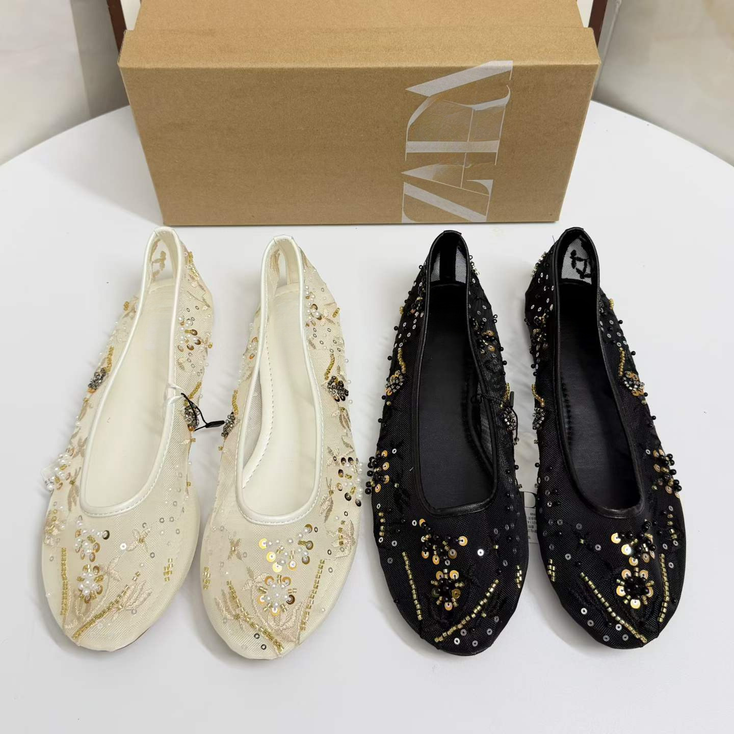 JHC-HB-189 | Rhinestone Embellished Embroidered Flat Ballet Flat - Fujian Jinhongchang Sports Goods Co., Ltd.
