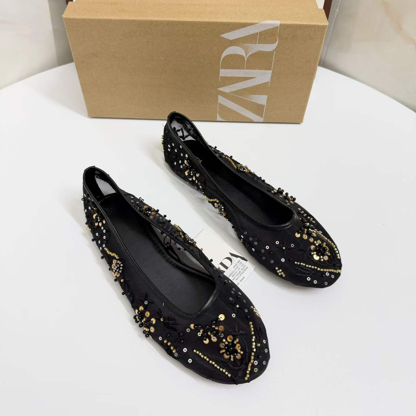 JHC-HB-189 | Rhinestone Embellished Embroidered Flat Ballet Flat angle 2