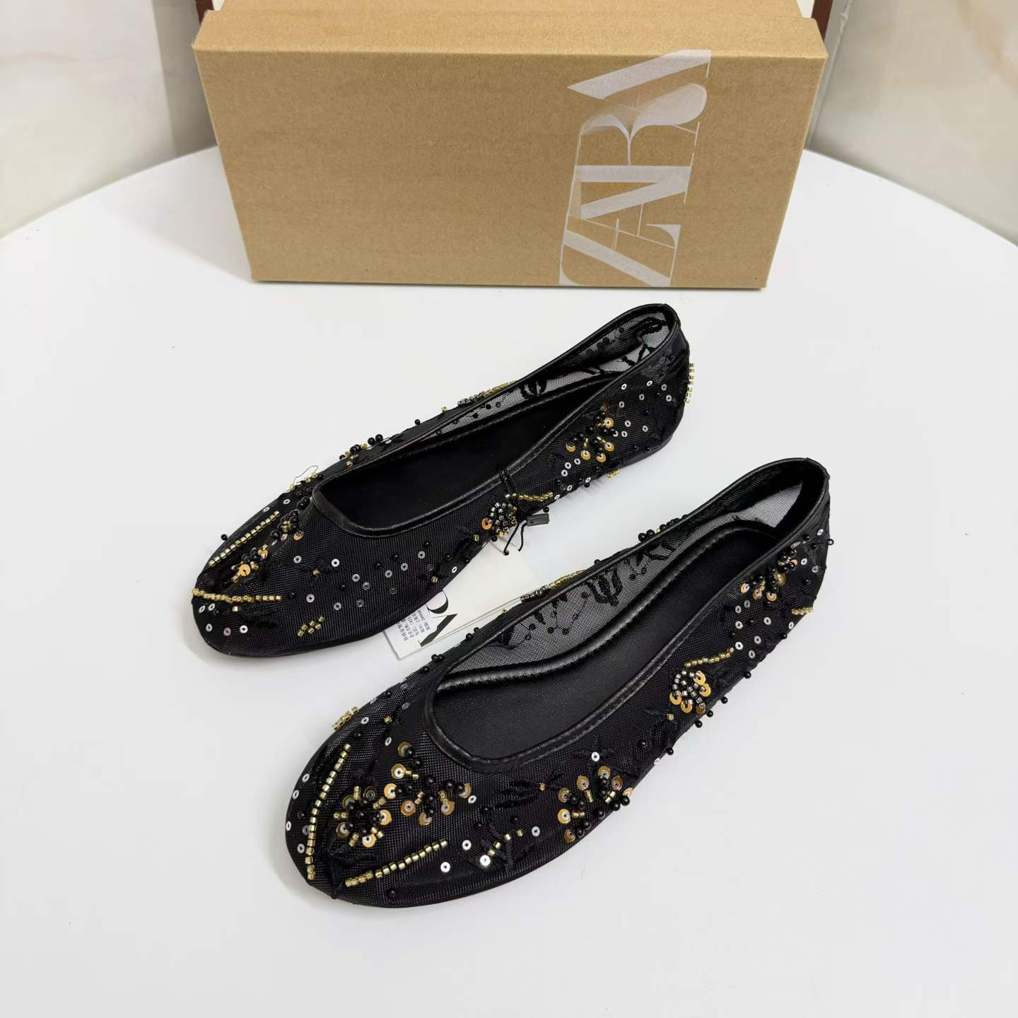 JHC-HB-189 | Rhinestone Embellished Embroidered Flat Ballet Flat angle 3