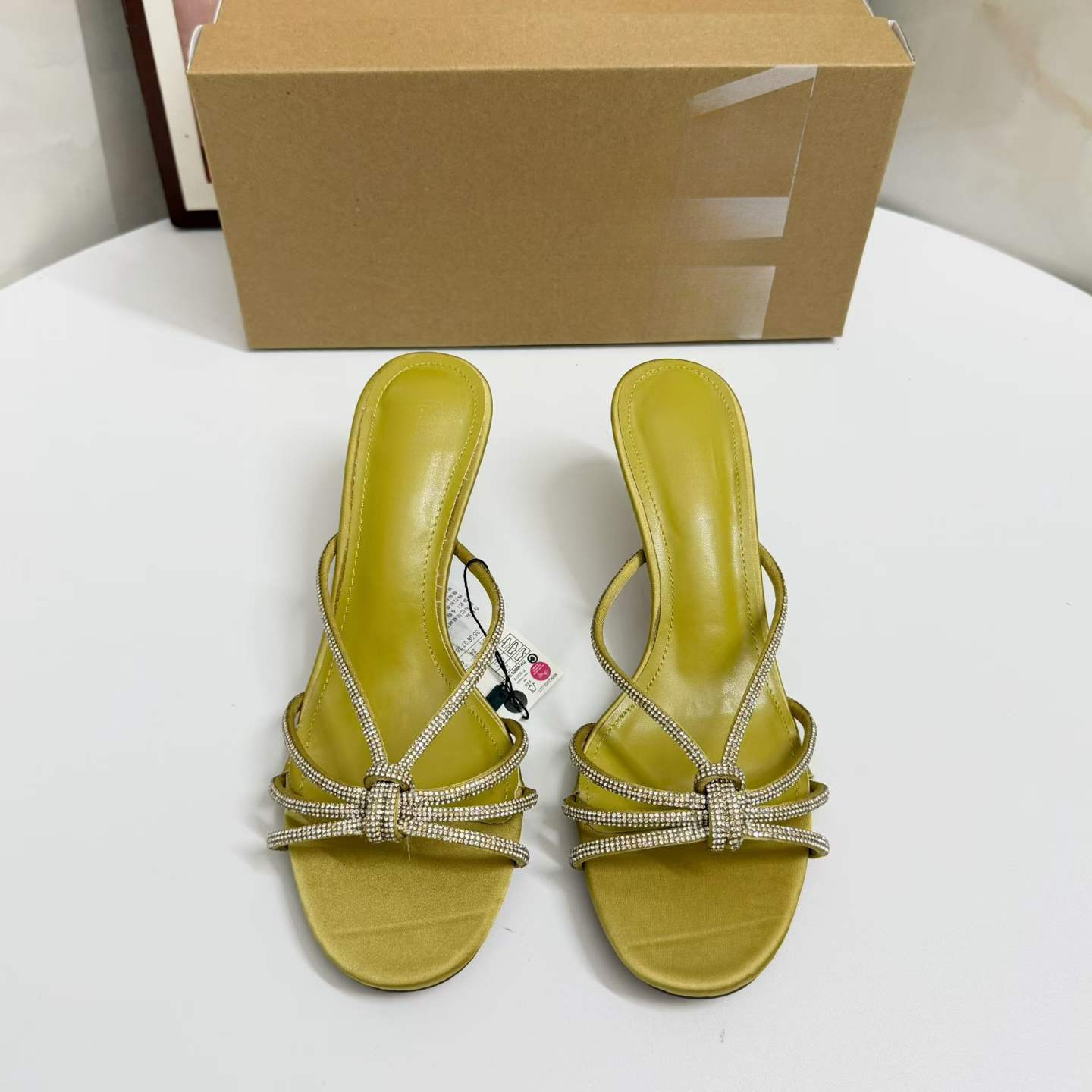 JHC-HB-287 | Rhinestone Embellished Crisscross Straps Stiletto Heel Heeled Slide - Fujian Jinhongchang Sports Goods Co., Ltd.