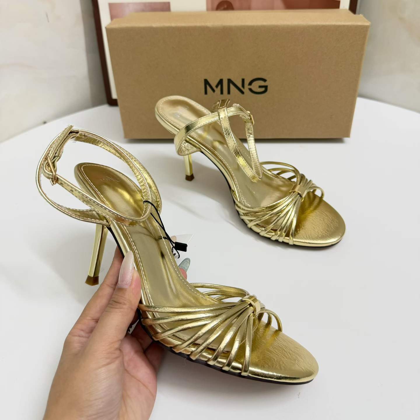 JHC-HB-007 | Metal Buckle Minimalist Strap Stiletto Heel Dress Sandal angle 3
