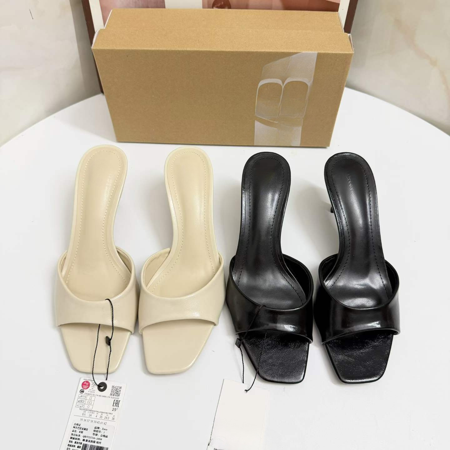 JHC-HB-048 | Minimalist Strap Square-Toe Stiletto Heel Mule Slide - Fujian Jinhongchang Sports Goods Co., Ltd.
