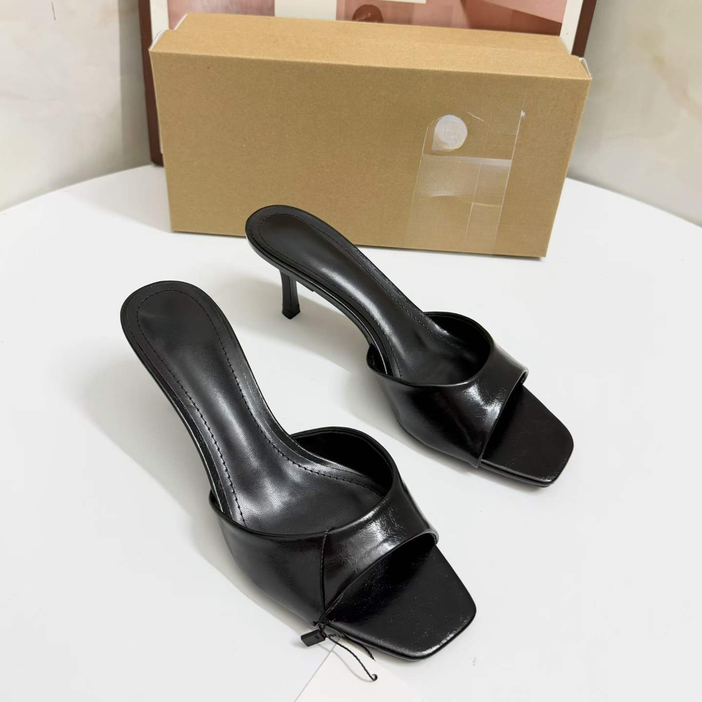 JHC-HB-048 | Minimalist Strap Square-Toe Stiletto Heel Mule Slide angle 2
