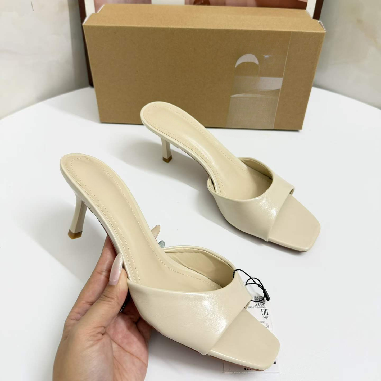 JHC-HB-048 | Minimalist Strap Square-Toe Stiletto Heel Mule Slide angle 3