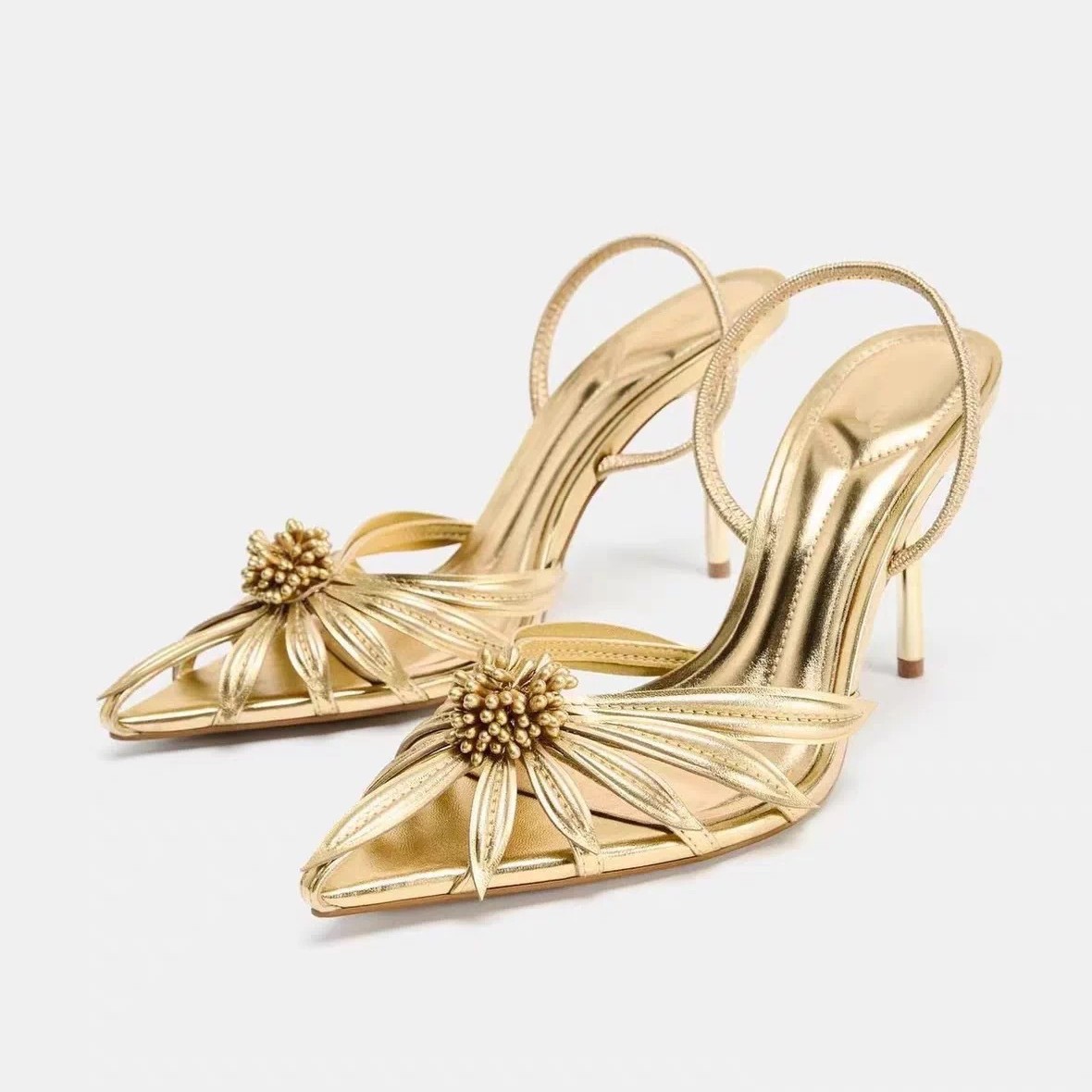 JHC-HB-036 | Slingback Metallic Gold Pointed-Toe High-Heel Dress Sandal - Fujian Jinhongchang Sports Goods Co., Ltd.