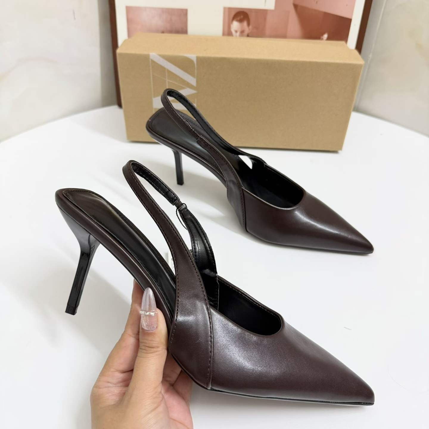 JHC-HB-108 | Slingback Pointed-Toe Stiletto Heel Mule Slide angle 3