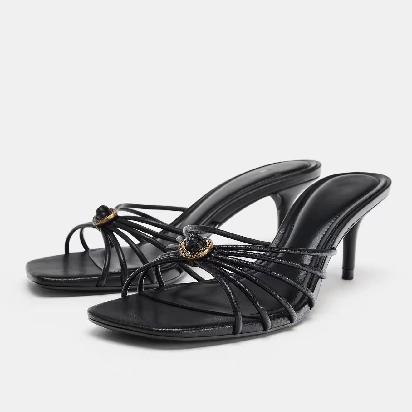 JHC-HB-040 | Metal Buckle Square-Toe Stiletto Heel Heeled Slide - Fujian Jinhongchang Sports Goods Co., Ltd.