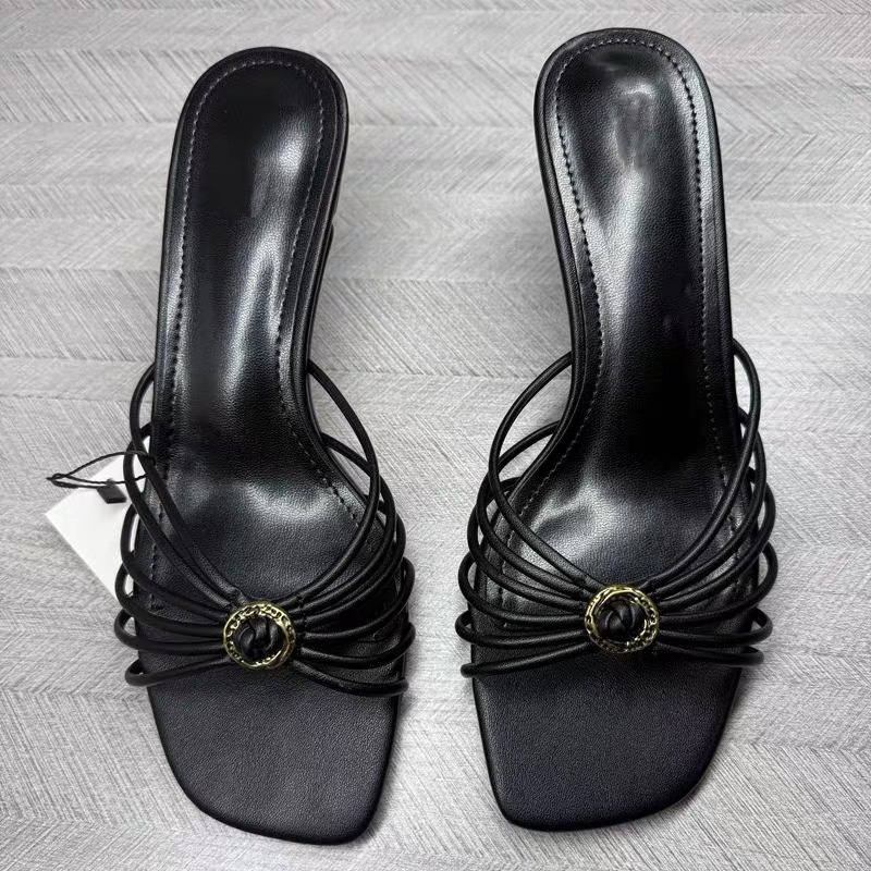 JHC-HB-040 | Metal Buckle Square-Toe Stiletto Heel Heeled Slide angle 3