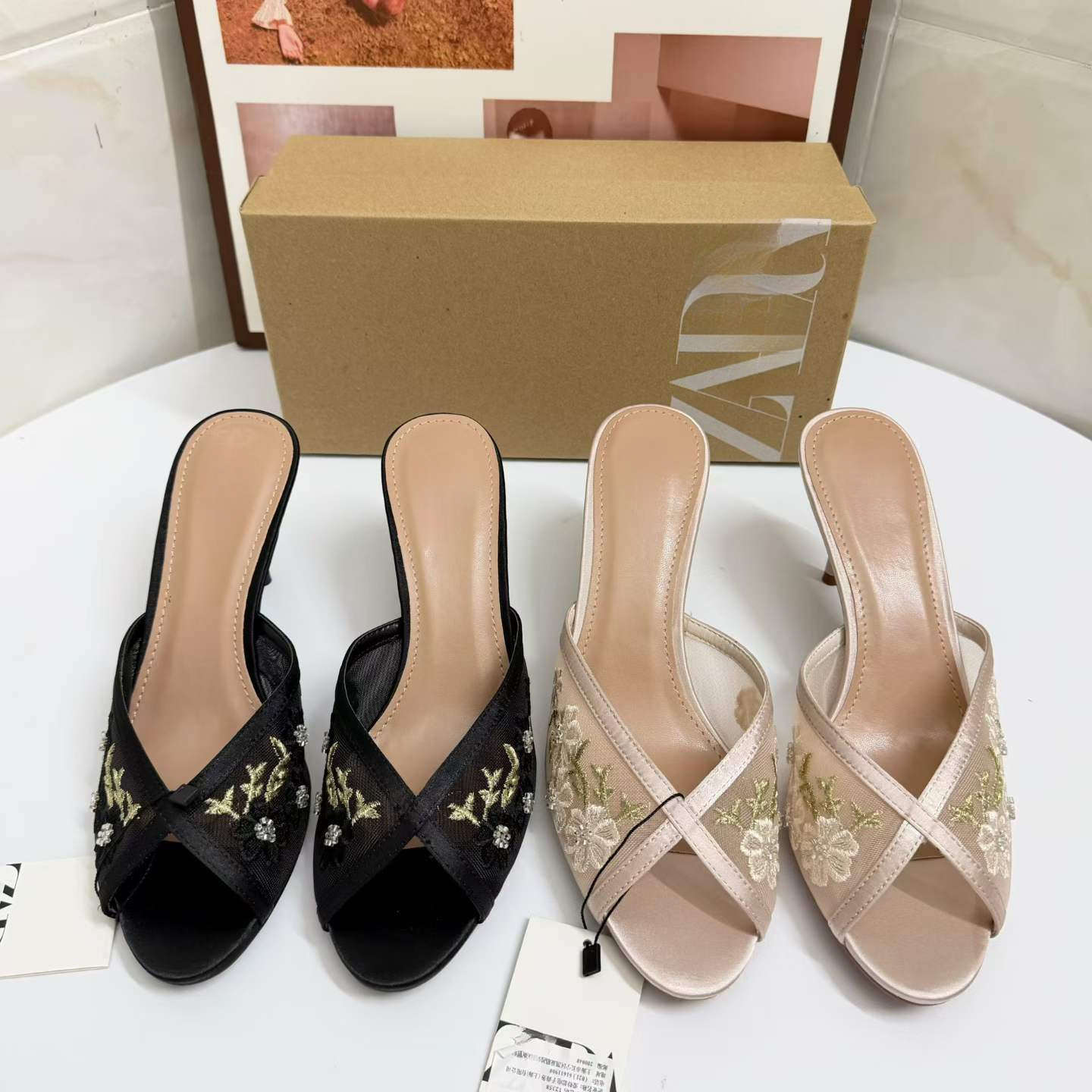 JHC-HB-203 | Rhinestone Embellished Embroidered Open-Toe Stiletto Heel Dress Sandal - Fujian Jinhongchang Sports Goods Co., Ltd.