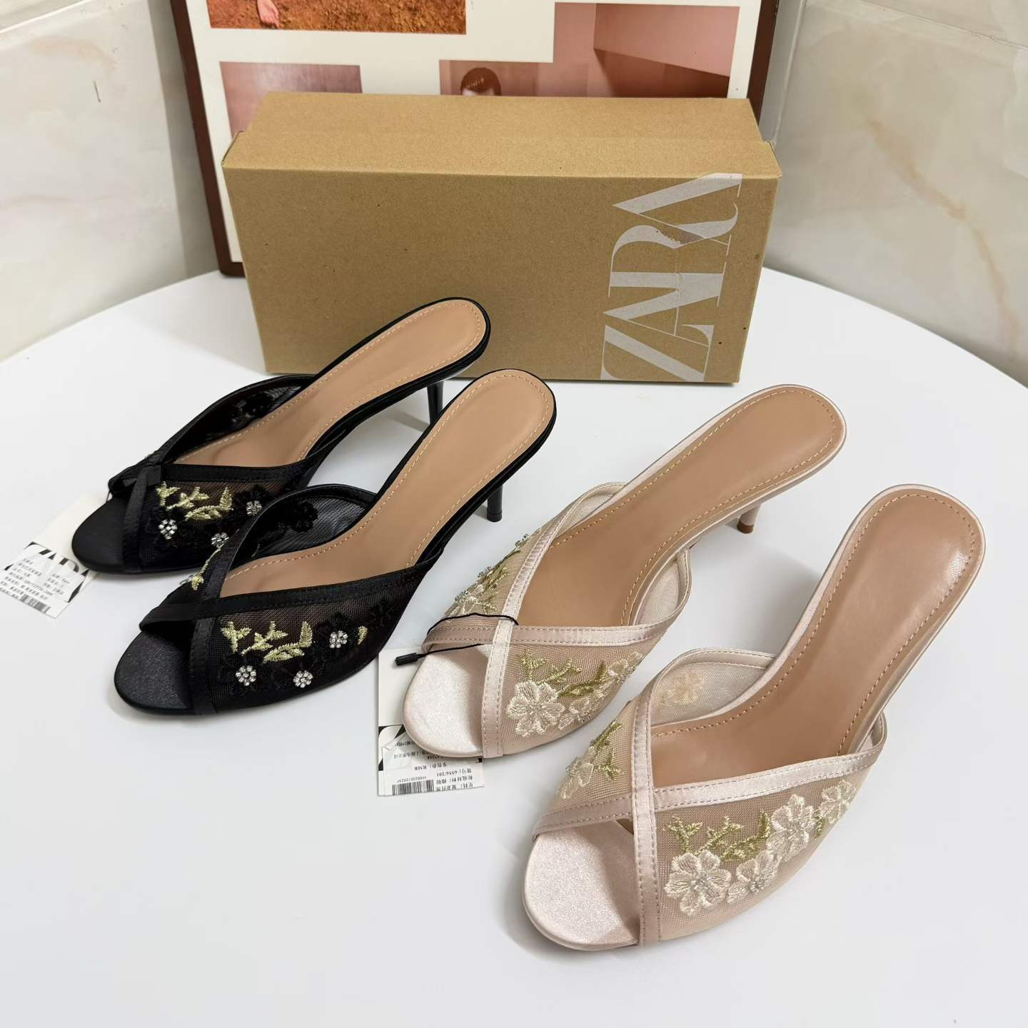 JHC-HB-203 | Rhinestone Embellished Embroidered Open-Toe Stiletto Heel Dress Sandal angle 2