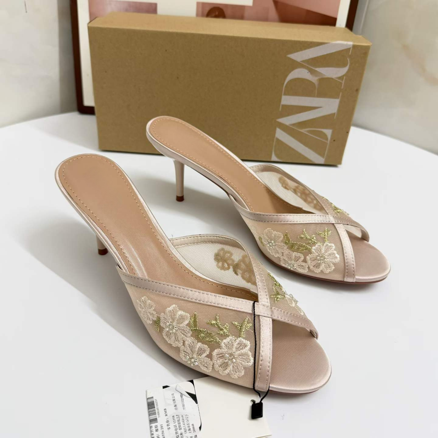 JHC-HB-203 | Rhinestone Embellished Embroidered Open-Toe Stiletto Heel Dress Sandal angle 3