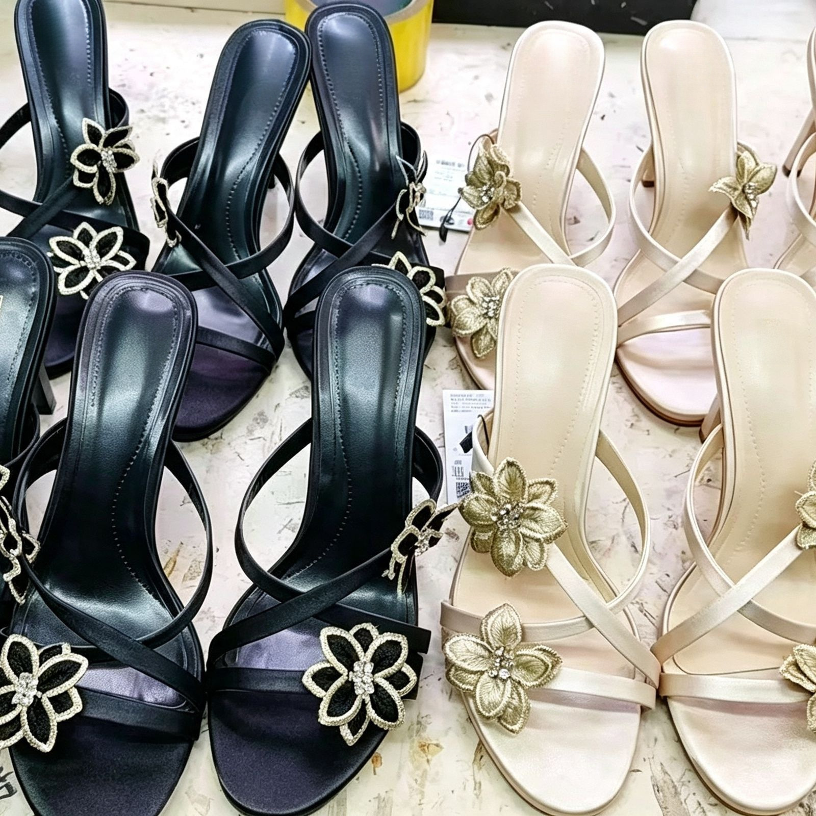 JHC-HB-284 | Rhinestone Embellished Embroidered Open-Toe Stiletto Heel Heeled Slide - Fujian Jinhongchang Sports Goods Co., Ltd.