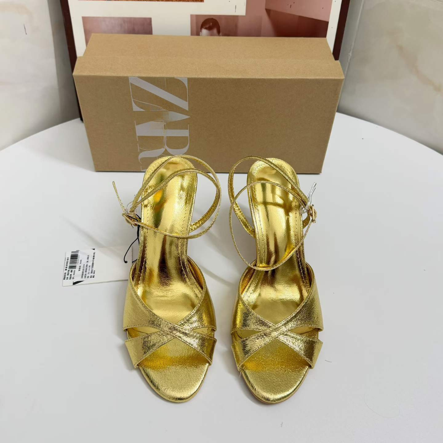JHC-HB-187 | Metal Buckle Metallic Gold Open-Toe Stiletto Heel Dress Sandal - Fujian Jinhongchang Sports Goods Co., Ltd.