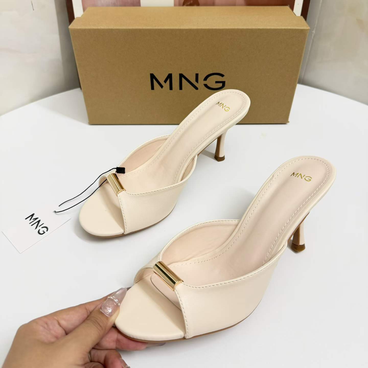 JHC-HB-025 | Metal Buckle Open-Toe Stiletto Heel Heeled Slide angle 3