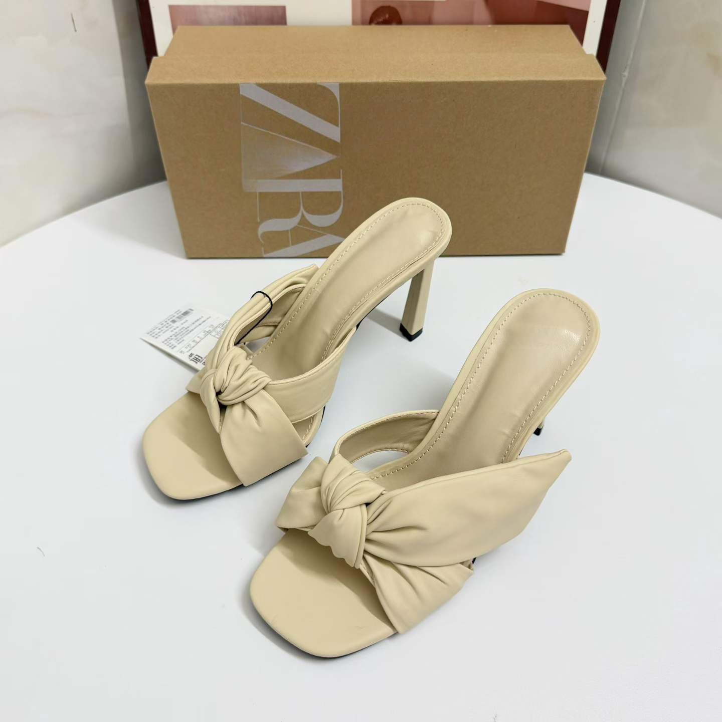 JHC-HB-242 | Crisscross Straps Square-Toe Stiletto Heel Heeled Slide angle 2