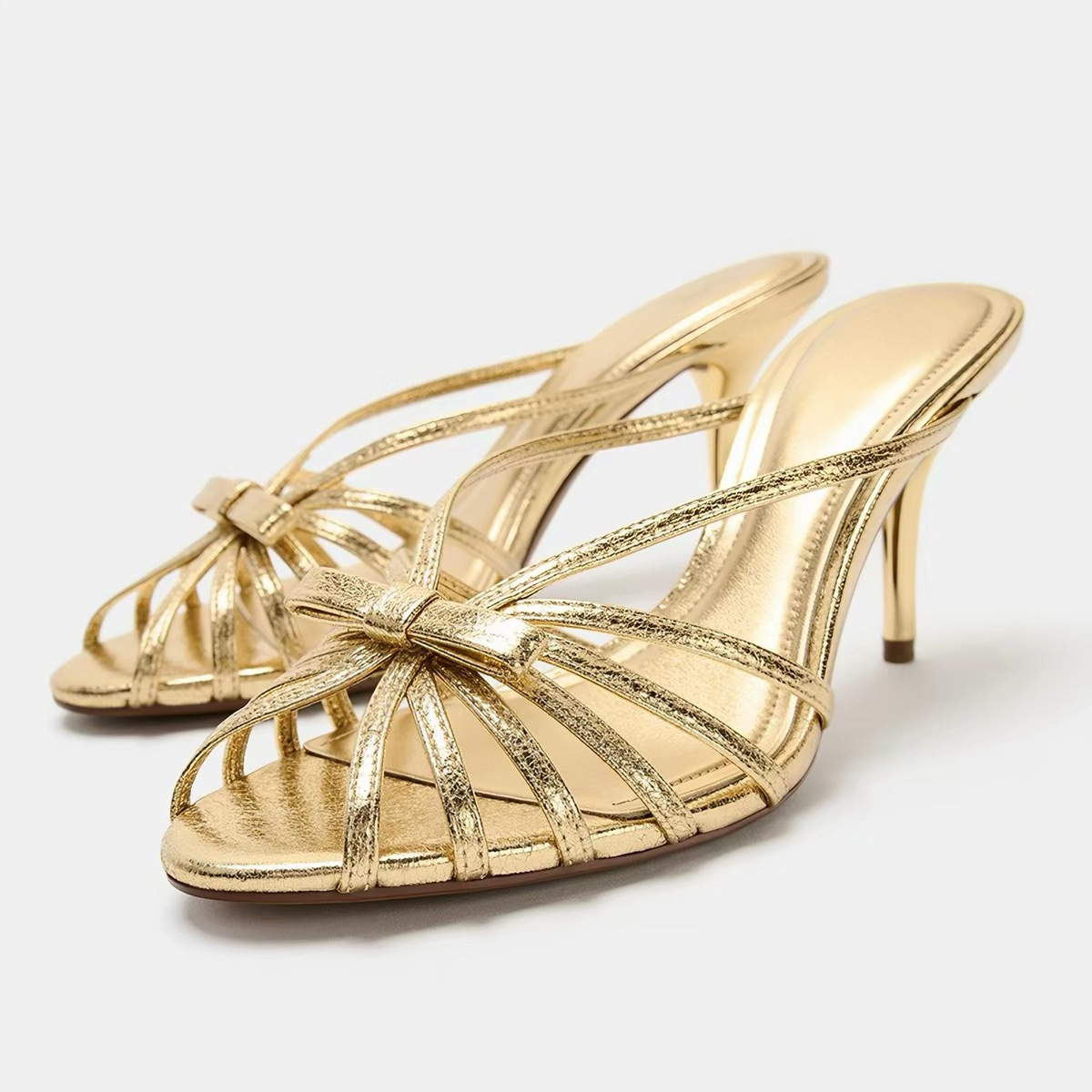 JHC-HB-079 | Metal Buckle Bow Detail High-Heel Heeled Slide angle 2