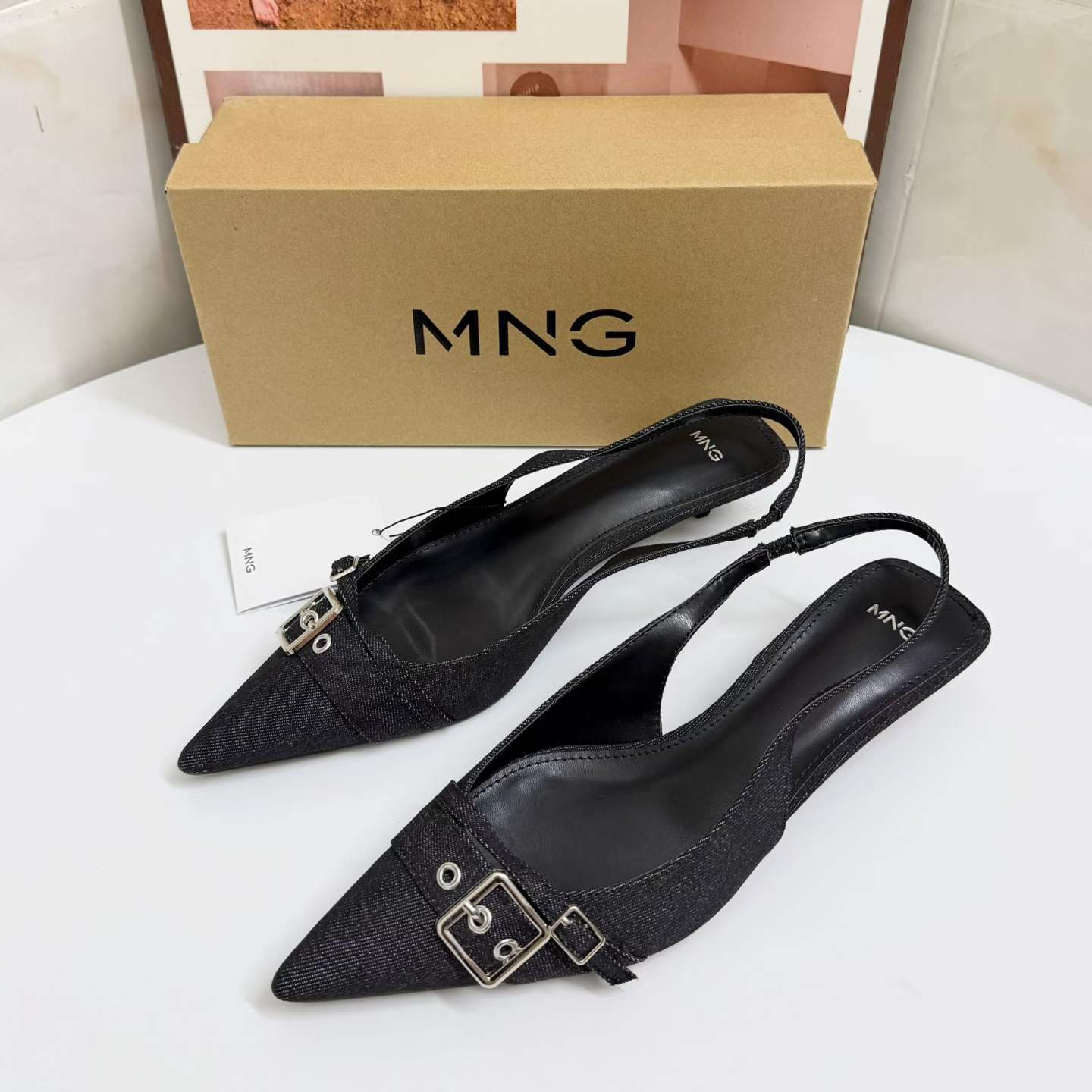 JHC-HB-232 | Metal Buckle Slingback Pointed-Toe High-Heel Dress Sandal angle 2