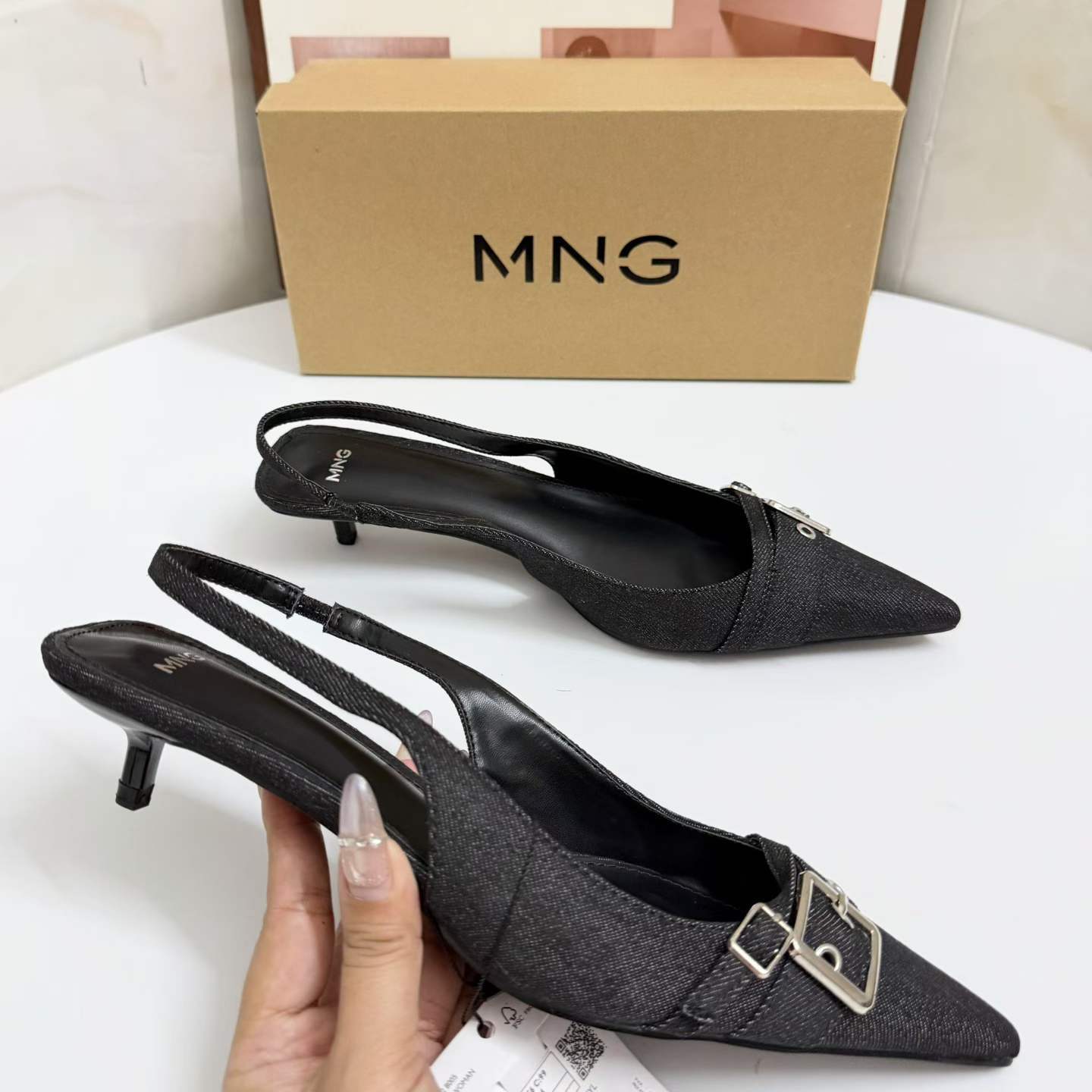 JHC-HB-232 | Metal Buckle Slingback Pointed-Toe High-Heel Dress Sandal angle 3